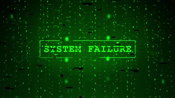 Повідомлення про помилку SYSTEM FAILURE на екрані Анімація. комп'ютер, хакерська атака . — стокове відео
