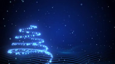 4k Glowing blue light and particles. Christmas tree animation.