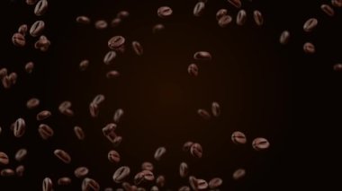 3d 4K Kahve çekirdekleri yeşil ekran arka planda havada uçuşuyor..