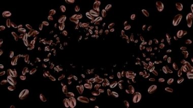4K 3D Coffee Beans Flying And Spin motion graphic showing coffee beans flying in the air.