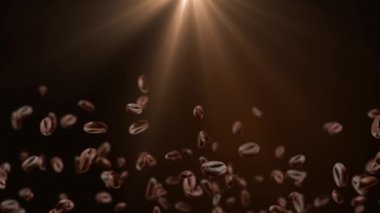 Coffee Beans splashing on black loop background. Heap of black coffee beans Loop Animation