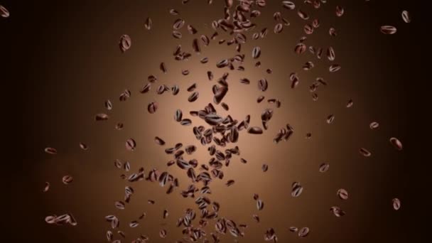 Coffee beans in flight on a dark loop background Animation. — Stock Video