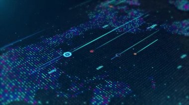 4K Digital Dotted world map countries Loop Animation Technology Background.