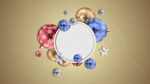 3d Christmas background Round ornaments Flying Decoration glass ball Animation. — Stockvideo