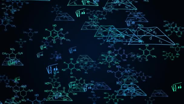 Abstrakcyjne formuły matematyczne są zapisywane i przenoszone w przestrzeni wirtualnej pętli tła. — Wideo stockowe