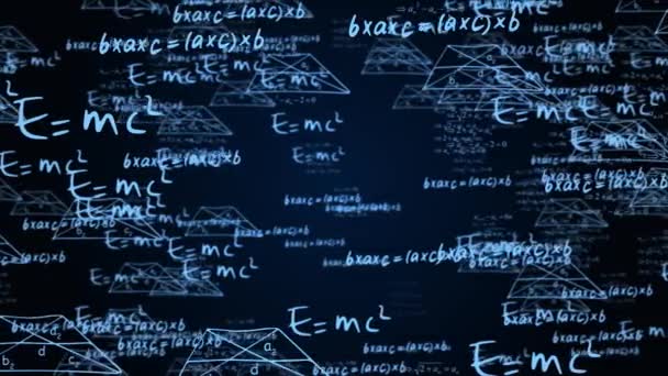 Antecedentes 3D científicos com soluções de tarefas físicas e matemáticas, fórmulas loop Animação. — Vídeo de Stock