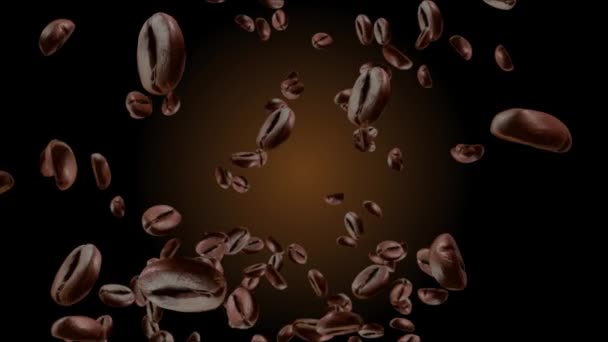 Animacja 3D pętli spadające palone ziarna kawy. — Wideo stockowe