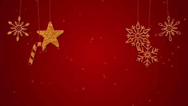 Loop Buon Natale decorazione dorata su sfondo rosso — Video Stock