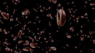 Caffeine drink, Breakfast, Aroma. 3D roasted coffee beans rotating loop Animation.