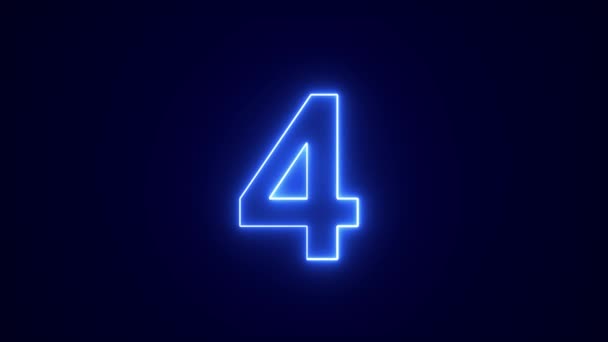 4K Countdown. NEON Style 10 to 0 animation with glowing edges on black background. — Stok video