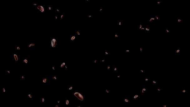 Высококачественная анимация падающих кофейных зерен проигрывает фон в замедленной съемке в 4К. Зеленый экран. — стоковое видео