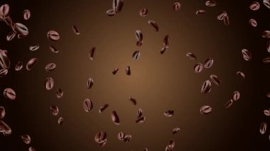 Yavaş çekim döngüsünde üç boyutlu hareketli kahve çekirdekleri düşürme canlandırma Arkaplanı.