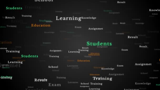 3D 4K Educación palabra nube volando a través de temas Fondo de animación de bucle de pantalla verde. — Vídeo de stock