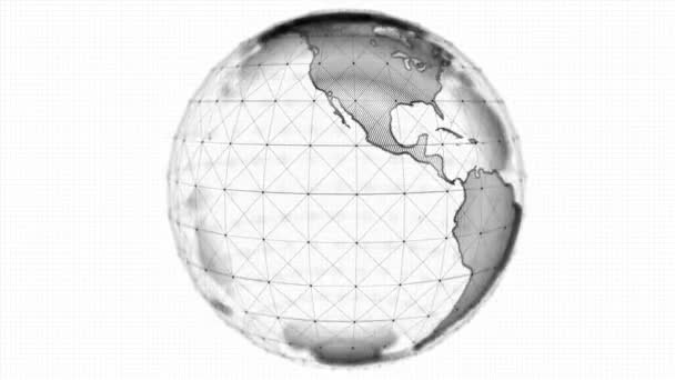 Loop White Digital world globe 3D technology connected data network Animation Background. — Stock Video