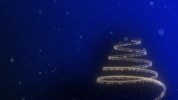 4K Animation Weihnachtsbaum mit fallenden glitzernden Schneeflocken auf blauem Hintergrund — Stockvideo