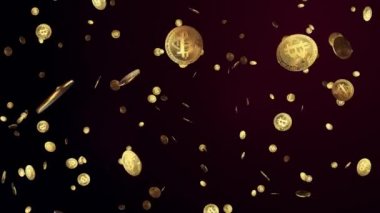 Bitcoin para birimi, kripto para birimi, Bitcoin altın sikkeleri Düşen Yeşil Ekran Döngü Animasyon Arkaplanı.