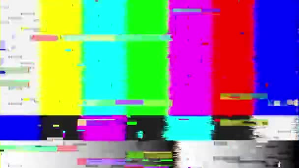 Televisie scherm fout. kleur bars technische problemen. Kleur Bars data glitches Loop Animatie. — Stockvideo