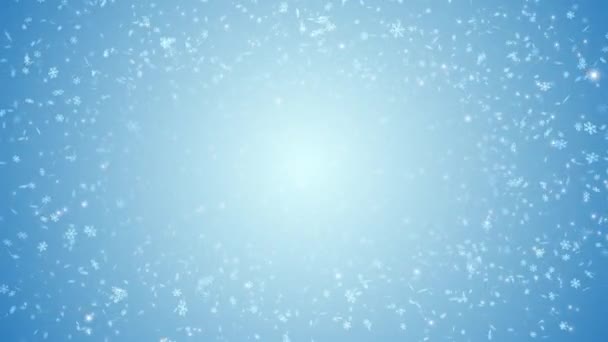 4K Abstrakt Animace vánočních a sněhových vloček padajících na modré pozadí. — Stock video