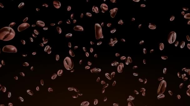 咖啡豆飞行。高品质慢动作咖啡豆飞行回圈背向动画. — 图库视频影像