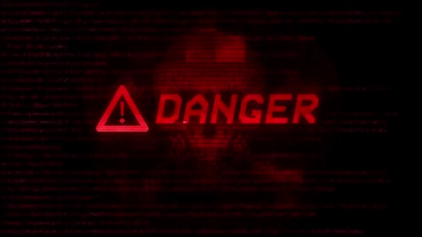 Pericolo Avviso messaggio di errore digitale glitch lampeggiante sullo schermo nero Loop Animation. — Video Stock