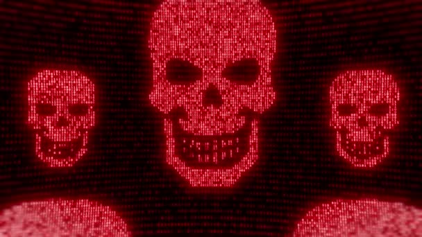 Технология черепа 4K глюк компьютерный вирус или интернет-хакерство 4K цикла Фон. — стоковое видео