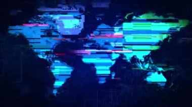Mavi Sayısal Parıldayan Dünya Dünya Haritası Hologram Döngüsü Canlandırması.