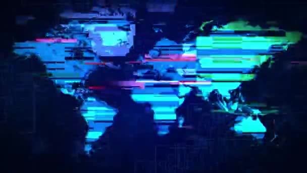 Blå Digital Glitched flimmer världen Globen Earth Map Hologram Loop Animation. — Stockvideo