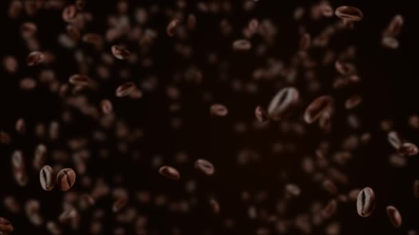 Красивые абстрактные жареные кофейные зёрна Arabica и Robusta падают замедленной съемки на коричневом фоне. — стоковое видео