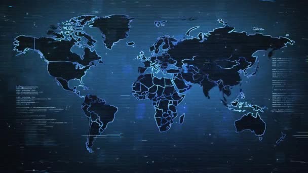 概要デジタル世界地図歪んだインターフェース背景ハッカー. — ストック動画