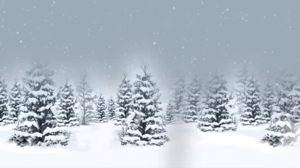 Schneehintergrundanimation mit dem Baum animierter Schneefall, Schneemann, — Stockvideo