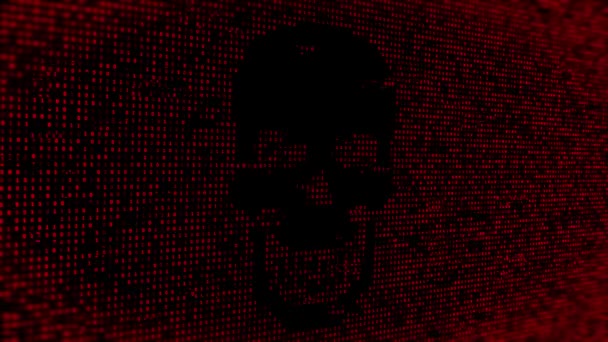 Hakowanie wiadomości o ataku pirackiej czaszki. 4K Atak wirusów komputerowych, cyberbezpieczeństwo, malware Animation. — Wideo stockowe