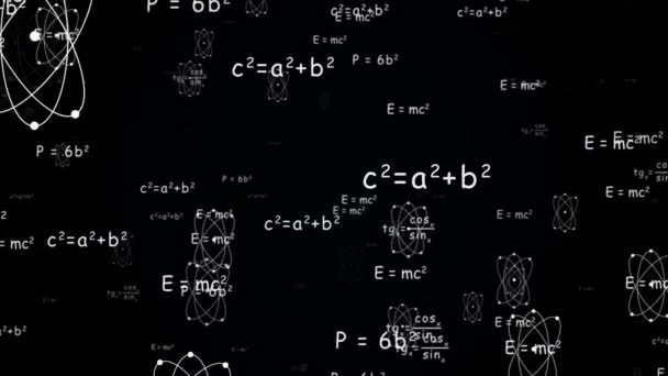 Animation en boucle des mathématiques et des formules de physique animation en boucle volante fond. — Video