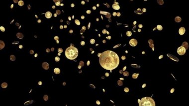 4K 3D Kripto para birimi bitcoin ticaret konsepti. Borsanın Bitcoin sanal para birimi sembolü.