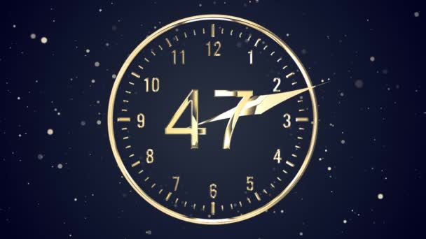 Mitternacht Silvester Countdown Weihnachten Hintergrund mit Gold glitzernden Bar Uhr und Feuerwerk. — Stockvideo