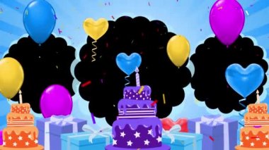 Doğum günün kutlu olsun. Düşen konfeti ve balon hediyeli düzenlenebilir şablon tasarımı..