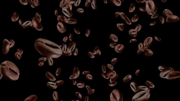 3D 4K realistické kávová zrna na izolované černé smyčky Green Screen Animation Pozadí. — Stock video