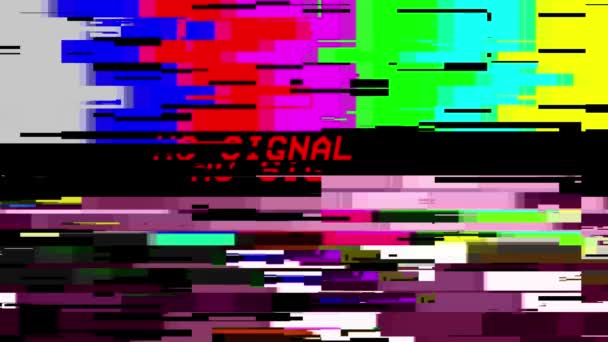 NO Signal 4K Кольорові дані глюки. Помилка екрана телебачення. технічні проблеми з кольоровими смугами . — стокове відео