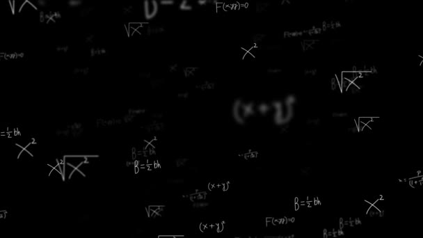 4K цикл Анімація білих математичних формул та геометричних малюнків на дошці . — стокове відео