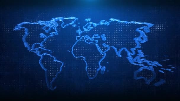 4K Blue Mapa Mundial Global do planeta Fundo geométrico do plexo flutuante. — Vídeo de Stock