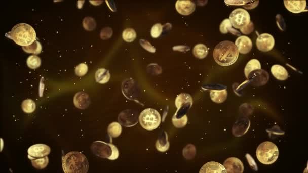 Golden coins bitcoin falling down Green Screen Loop Animation Background. — Stock Video