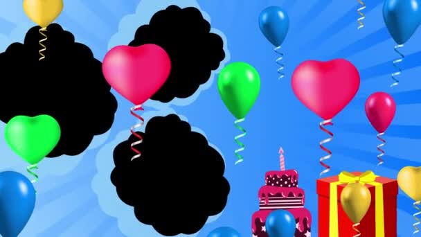 お誕生日おめでとうコンフェッティ、風船の贈り物と編集可能なテンプレートのデザイン. — ストック動画