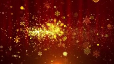 4K Kırmızı konfeti, kar taneleri ve Noel arkaplanındaki Bokeh ışıkları.