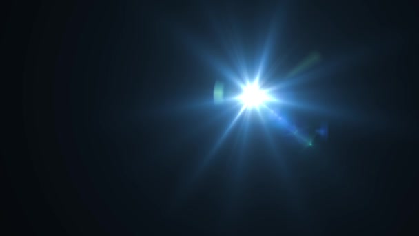 Kék gömb alakú lencse flare forgó optikai lencse Flare Effect és szivárgás fény és átmenetek fekete háttér — Stock videók