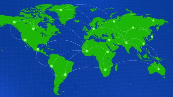 4K Mapa del mundo cuenta con brillantes indicadores de ubicación Bucle Fondo de animación. — Vídeos de Stock