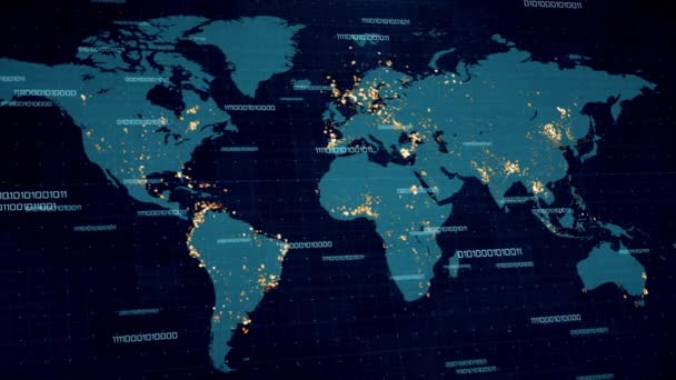 Abstract Map World line and point scales Infected on dark background. — Stock Video