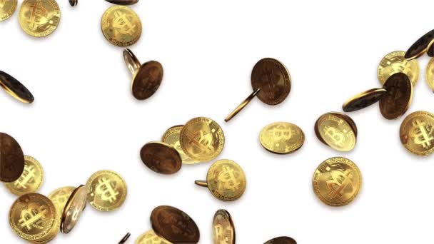 Falling golden coins, Bitcoins, financial growth green screen Loop background. 4k Animation. — Stock Video
