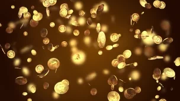 3D Render of Gold Bitcoins Caindo, Bitcoins estão caindo em um loop de fundo Animação. — Vídeo de Stock