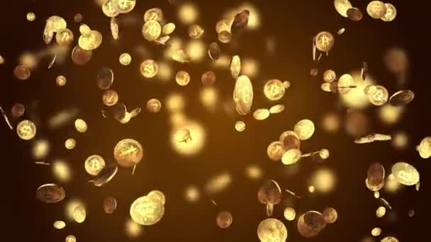 3D Render of Gold Bitcoins Tomber, Bitcoins tombent sur un fond de boucle Animation. — Video