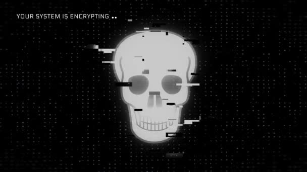 Code binaire abstrait de forme de crâne sur fond Loop Hacking. — Video