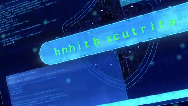 시스템은 스크린 애니메이션에서 텍스트를 발견하여 악성 코드를 감염 시켰다. 컴퓨터 해킹. — 비디오